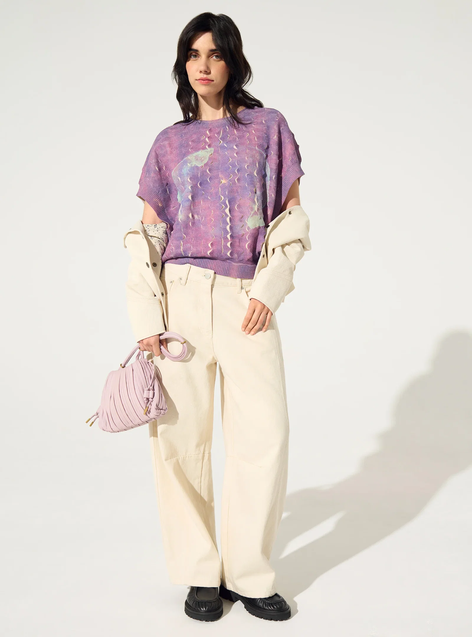 Image of Pull col rond sublimé violet