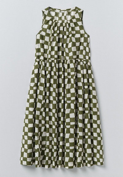 Block Print Warp Check Sleeveless Dress