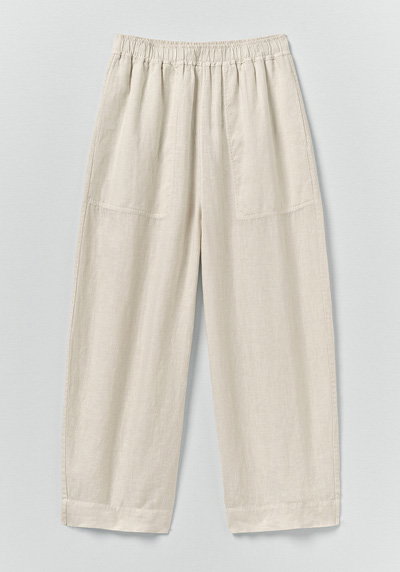 Garment Dyed Linen Barrel Leg Trousers