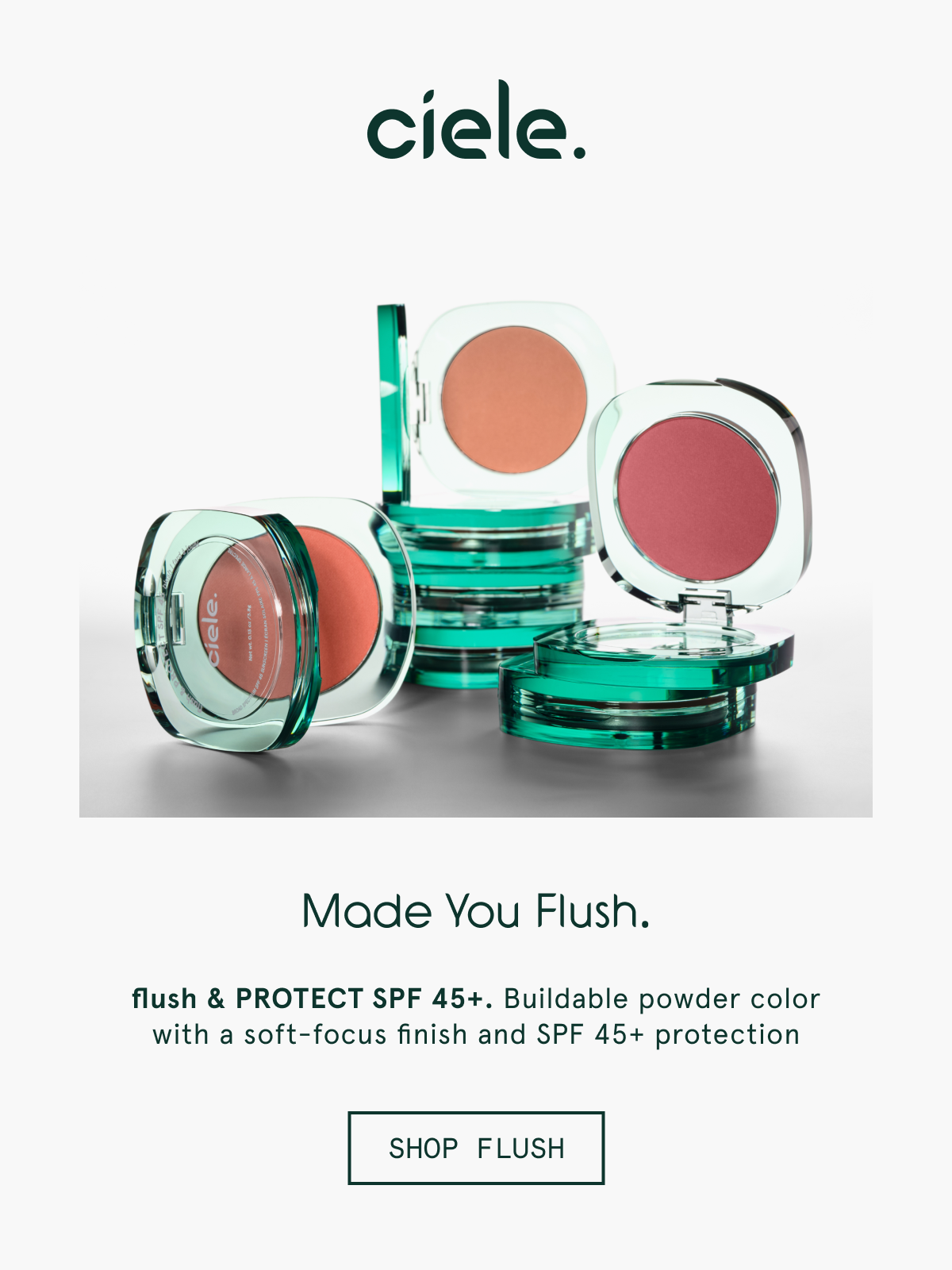 Flush powdered blush with SPF 45+