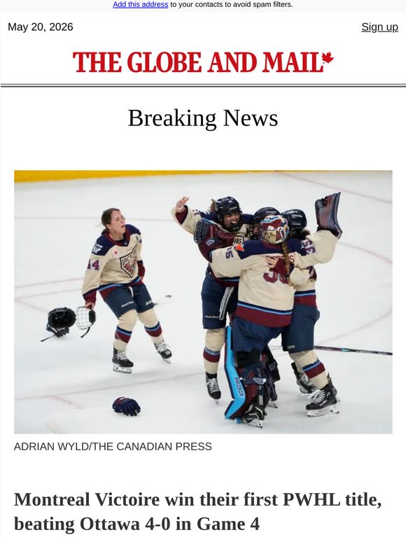 Breaking News: Montreal Victoire win their first PWHL title, beating Ottawa 4-0 in Game 4
