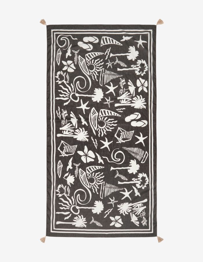 Pareo aus Baumwolle mit Strandornamenten