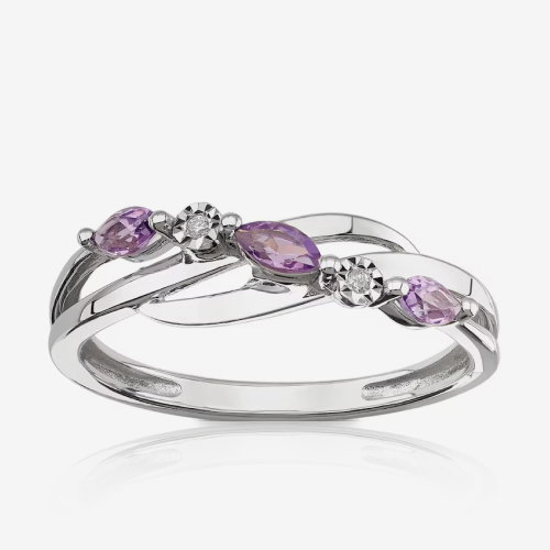 9ct White Gold Diamond & Marquise Amethyst Eternity Ring