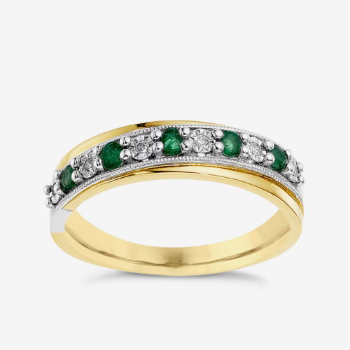 9ct Yellow Gold Treated Emerald & Diamond Ring