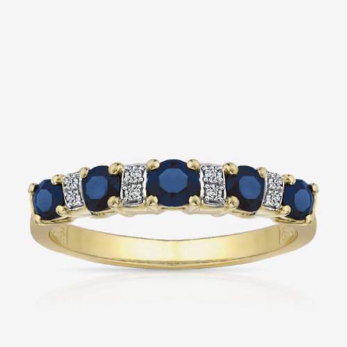 9ct Yellow Gold Rhodium Plated Sapphire & Diamond Ring
