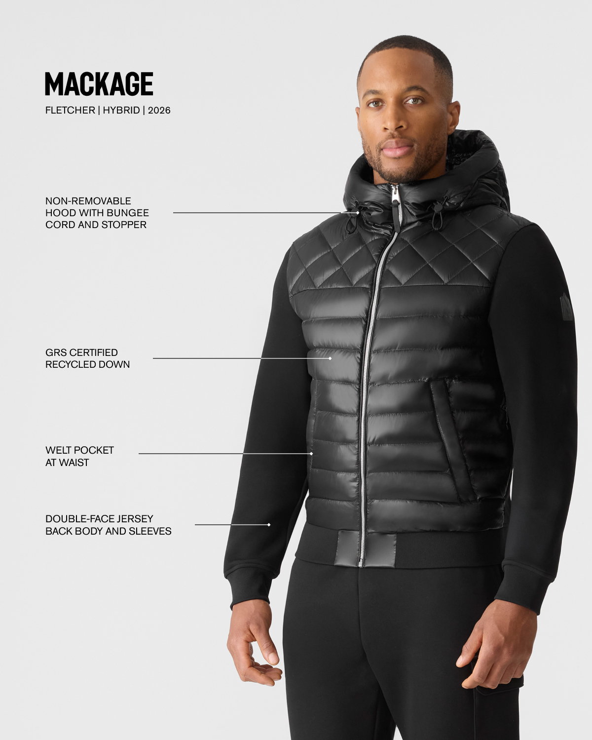 FLETCHER Mixed-Media Down Hooded Jacket for Men