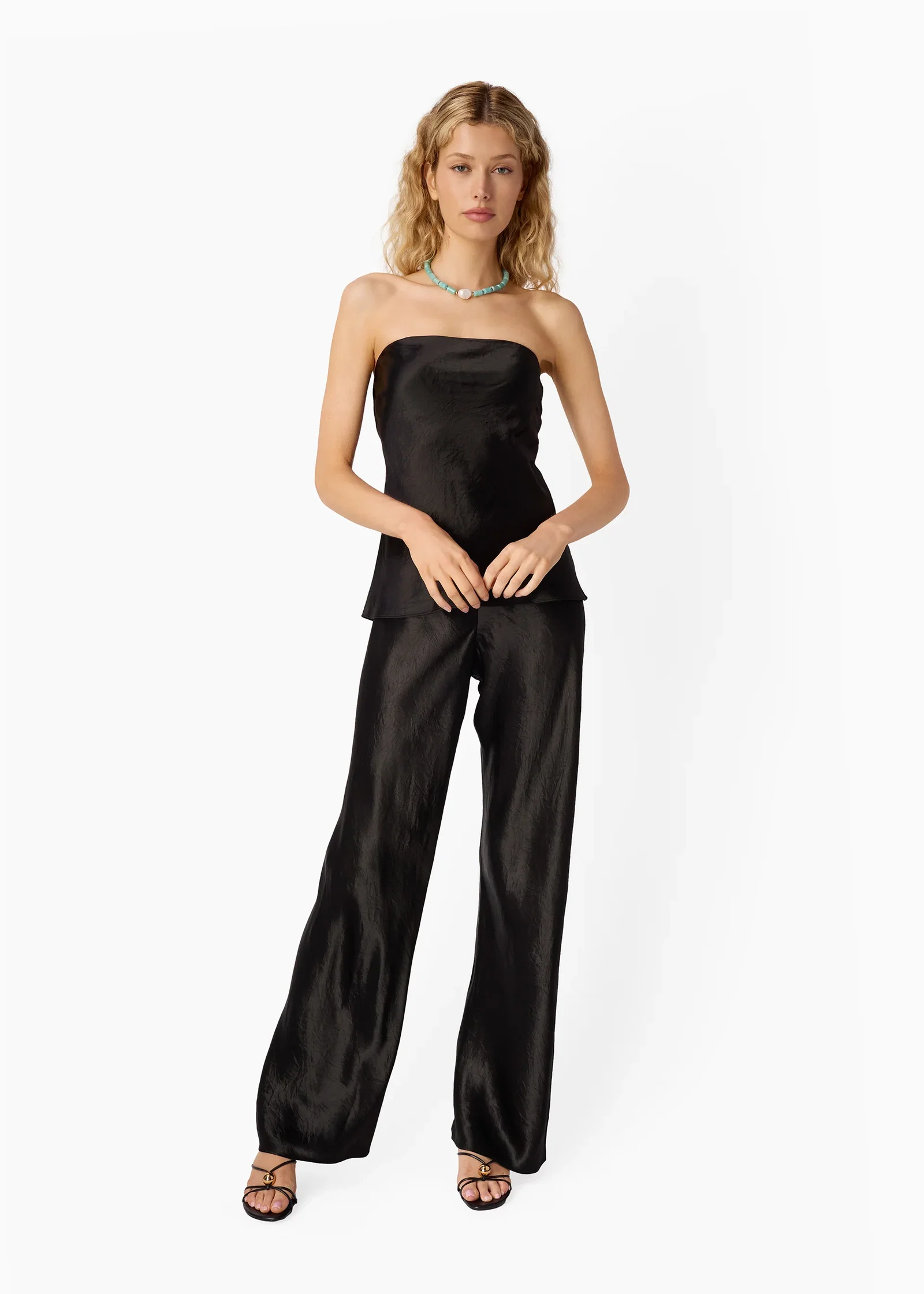 Image of Bristol Mid Rise Crinkle Acetate Pant Black