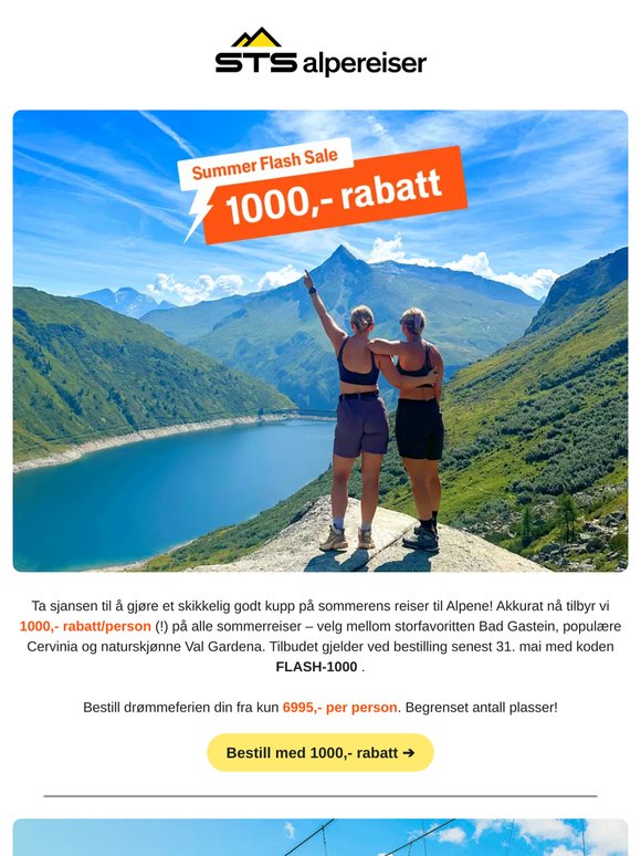 ⚡️ FLASH SALE! 1000,- rabatt på sommerreiser 🌷🌄