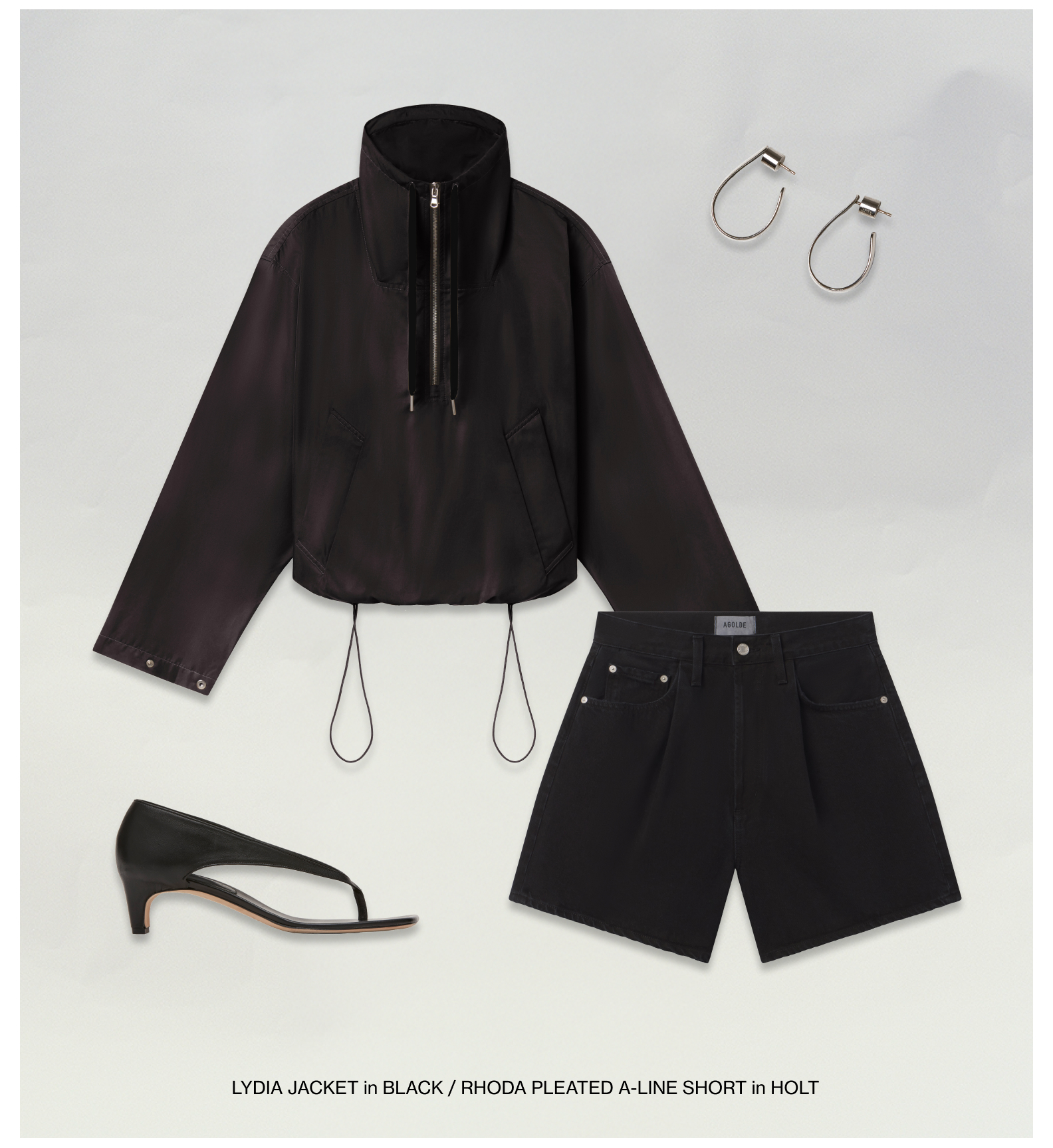 Lydia Jacket in Black / Rhoda Pleated A-Line Short in Holt