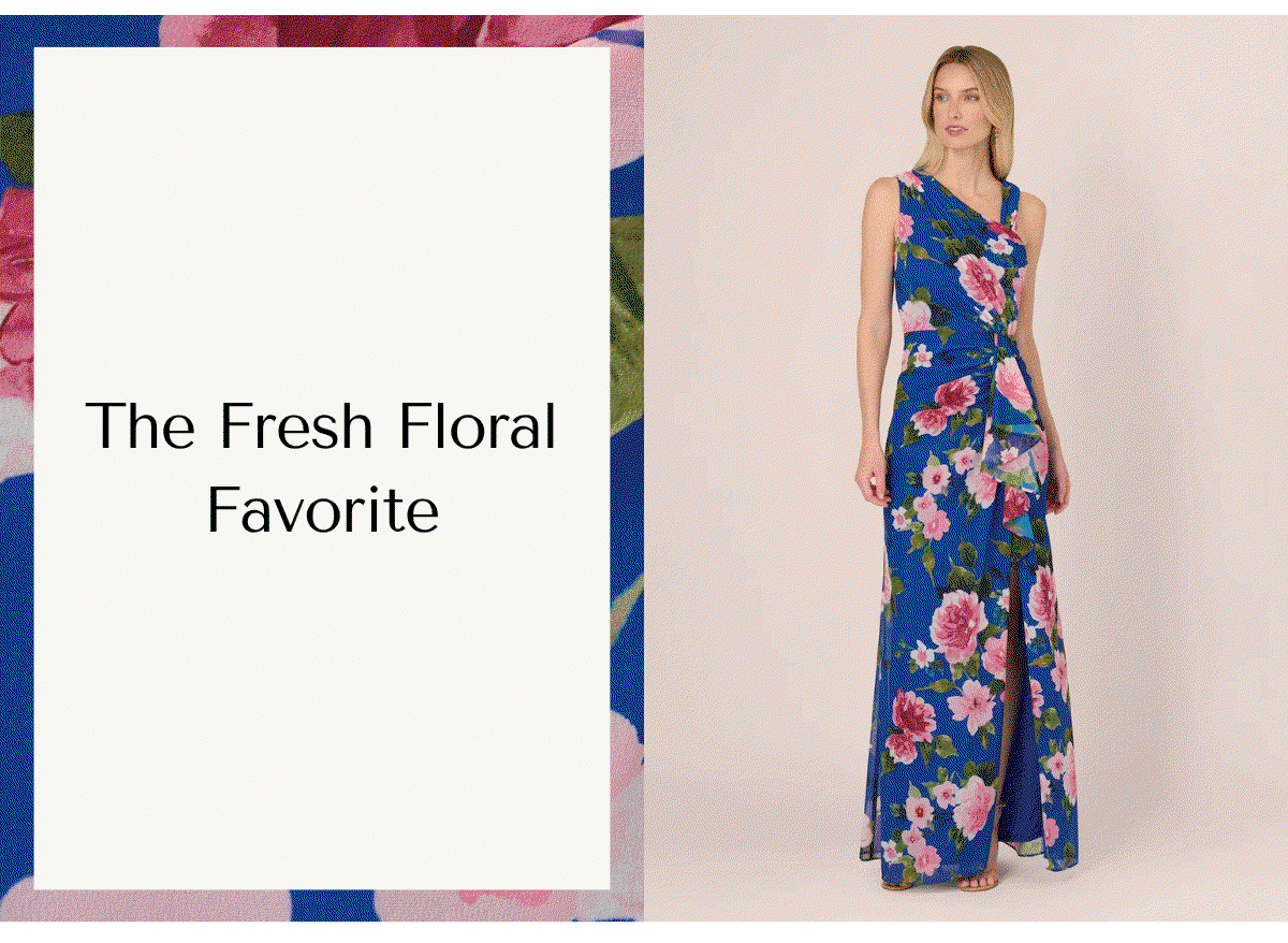 Asymmetrical Draped Floral Chiffon Gown In Dark Blue Multi