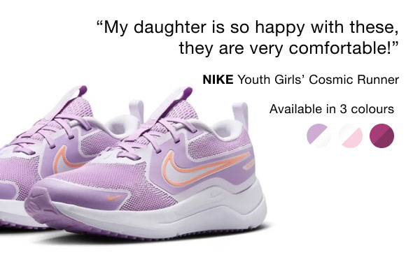 My daughter is so happy with these, they are very comfortable! | NIKE Youth girls' Cosmic Runner | Available in 3 colours
