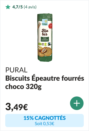 15% cagnottés sur les Biscuits fourrés Biobis chocolat épeautre bio 320g