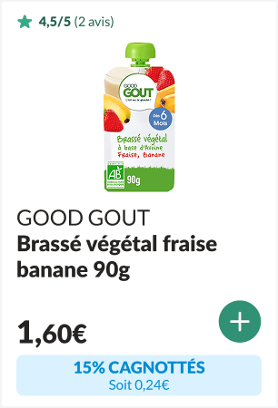 15% cagnottés sur le Brassé végétal fraise banane bio 90g dès 6 mois