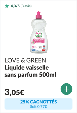 25% cagnottés sur le Liquide vaisselle sans parfum hypoallergénique 500ml