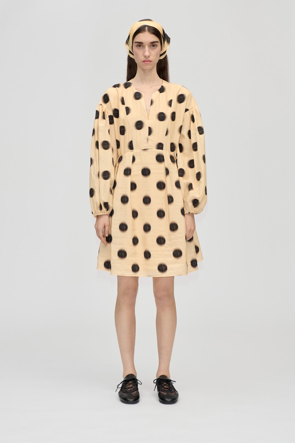Voluminous Long Sleeve Mini Dress - Dots in Motion