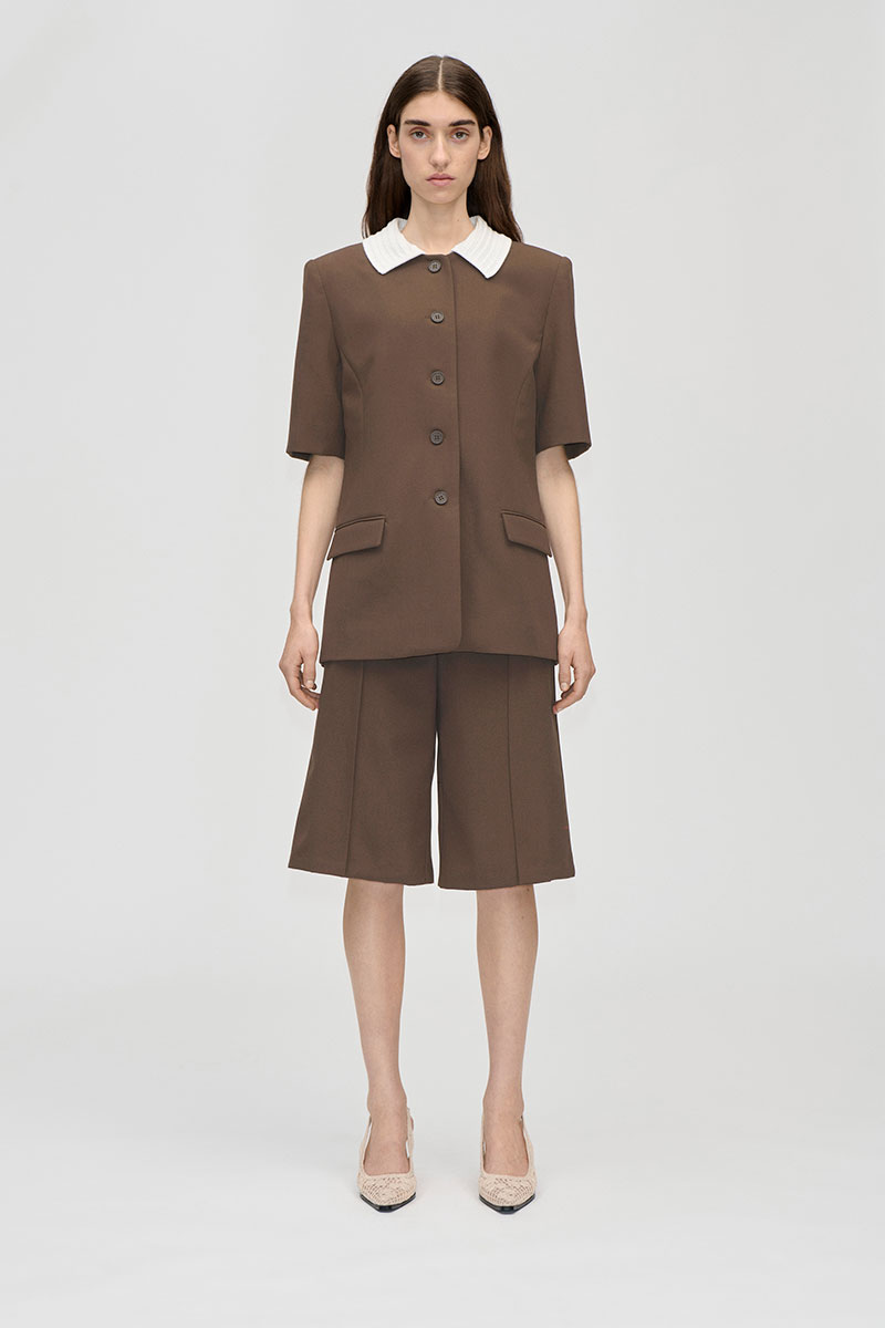 Boxy Short Sleeve Tailoring Jacket - Chicory Coffee