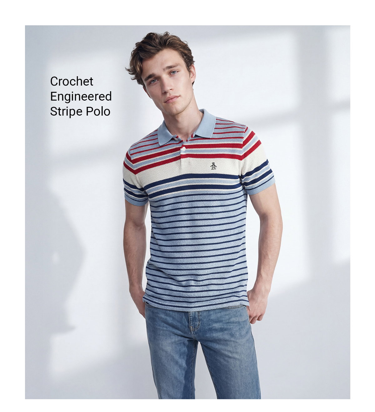 Shop the Crochet Engineered Stripe Polo