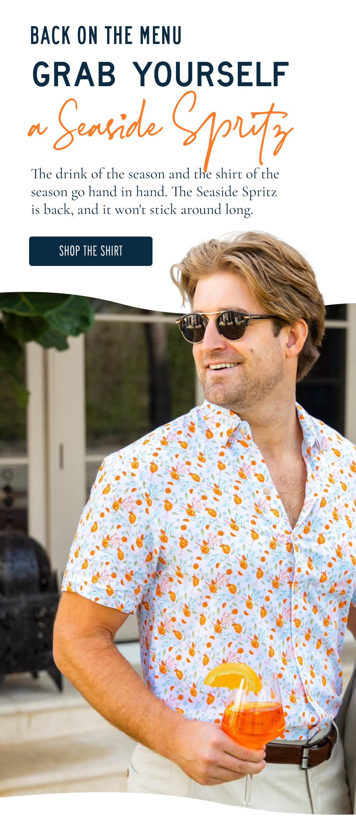 Back on the Menu Grab yourself a seaside Spritz [[Shop the Shirt]]