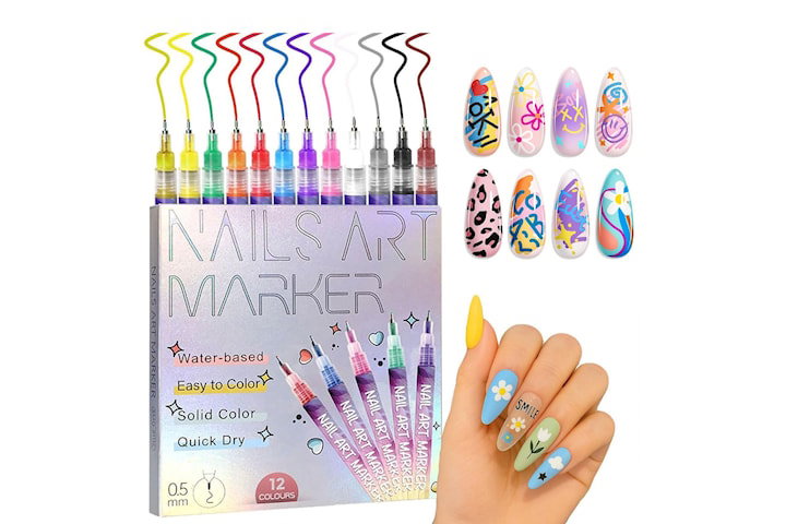 Nail Art Markers med fin spiss 12-pak