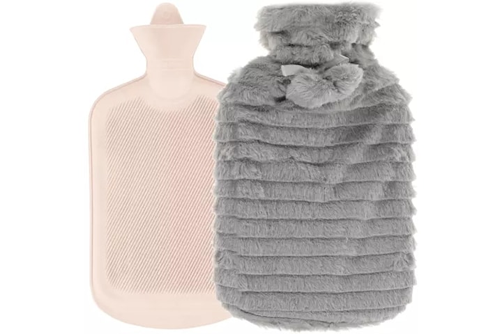 2L varmeflaske med fluffy etui - Stor varmtvannsflaske med plysjtrekk
