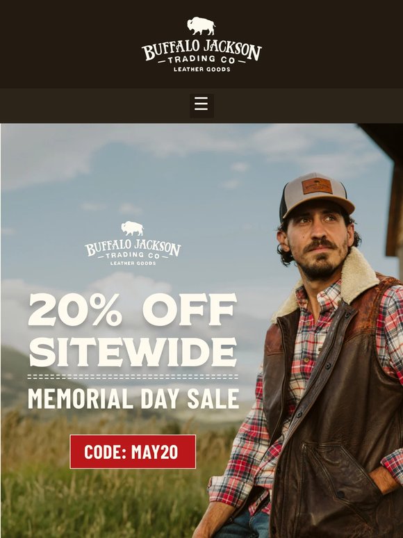 Memorial Day Sale is live. 20% OFF everything. 🇺🇸