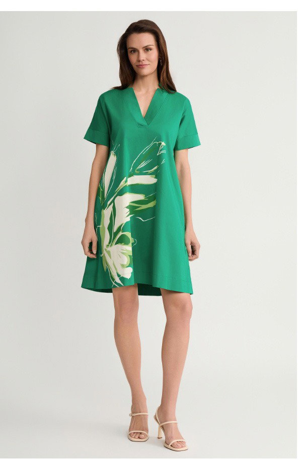 Relaxed A-Line Floral Printed Stretch Cotton Dress
