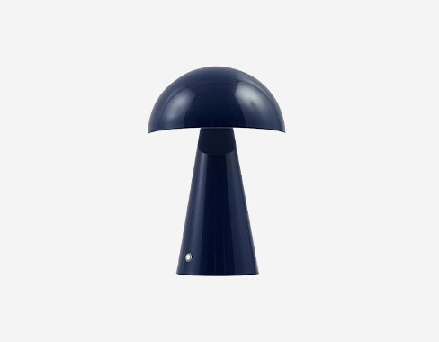 Lámpara de mesa Lindby LED recargable Nevijo, azul, Ø20cm, USB, atenuador