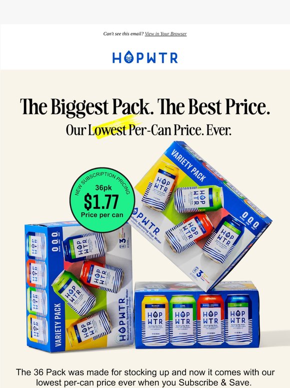Our lowest ever price: 36 Cans. $1.77 Each.