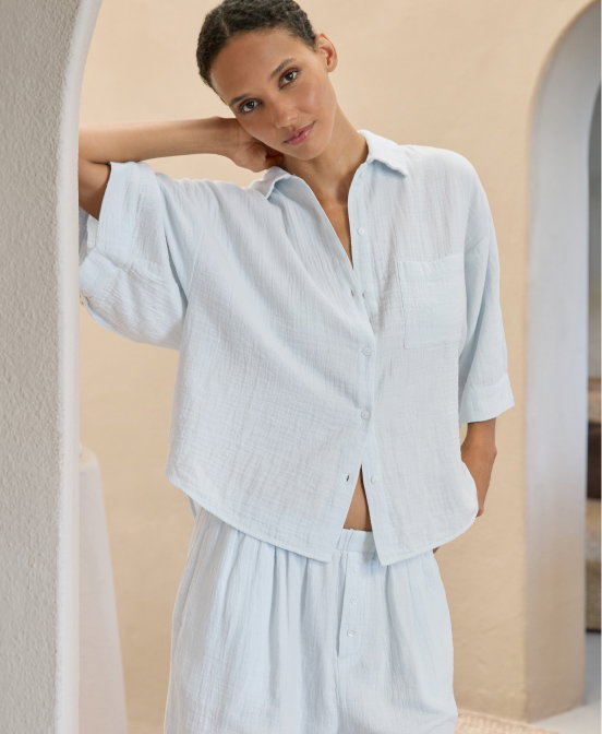 Organic Double Cotton Boxy Button Through Shortie Pyjama Set