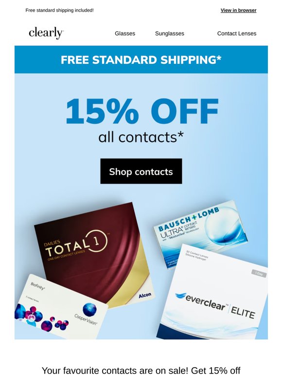 Get your contacts order in with 15% off!