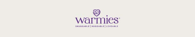 Warmies logo on beige. Shop Warmies.