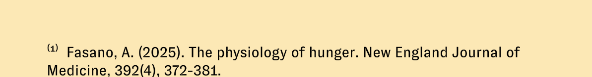 (1) Fasano, A. (2025). The physiology of hunger. New England Journal of Medicine. 392(4), 372-381.