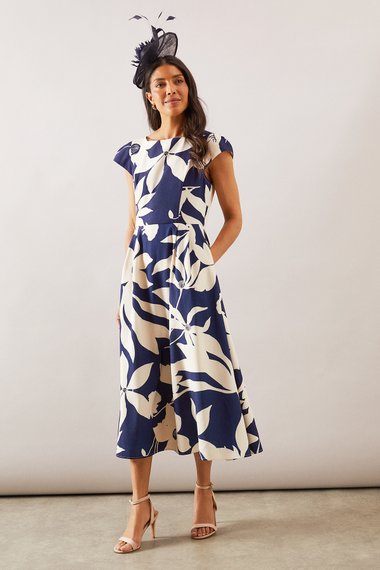 Floral Ottoman Fit & Flare Midi Dress