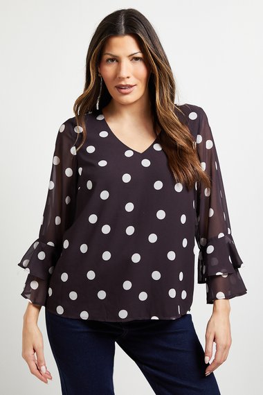 Polka Dot Flute Sleeve Top