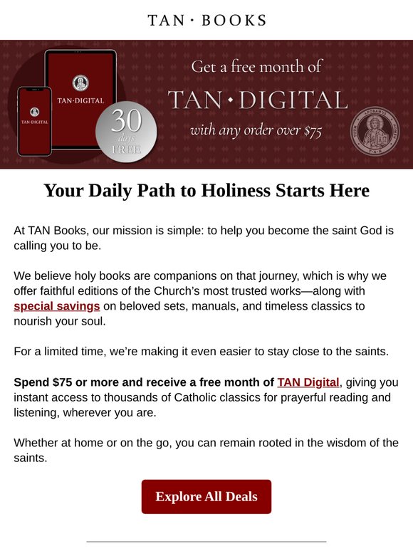 Grow in Holiness—Plus a Free Month of TAN Digital
