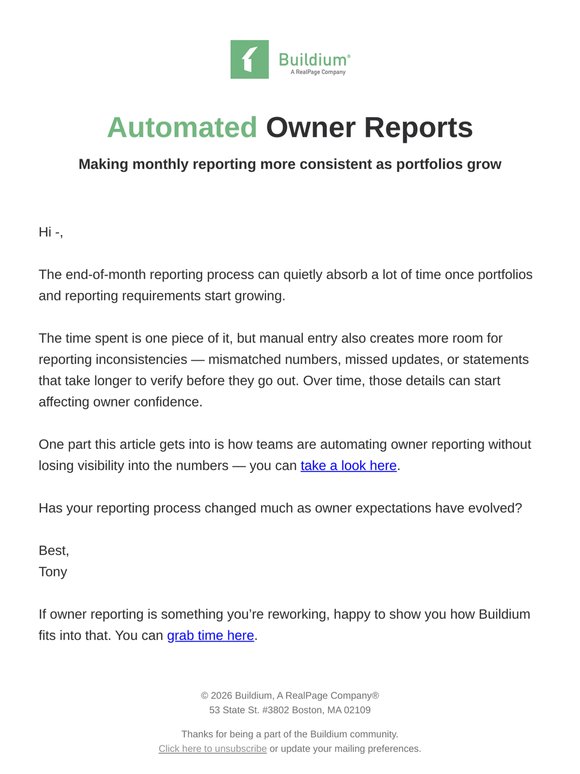 Monthly owner reporting