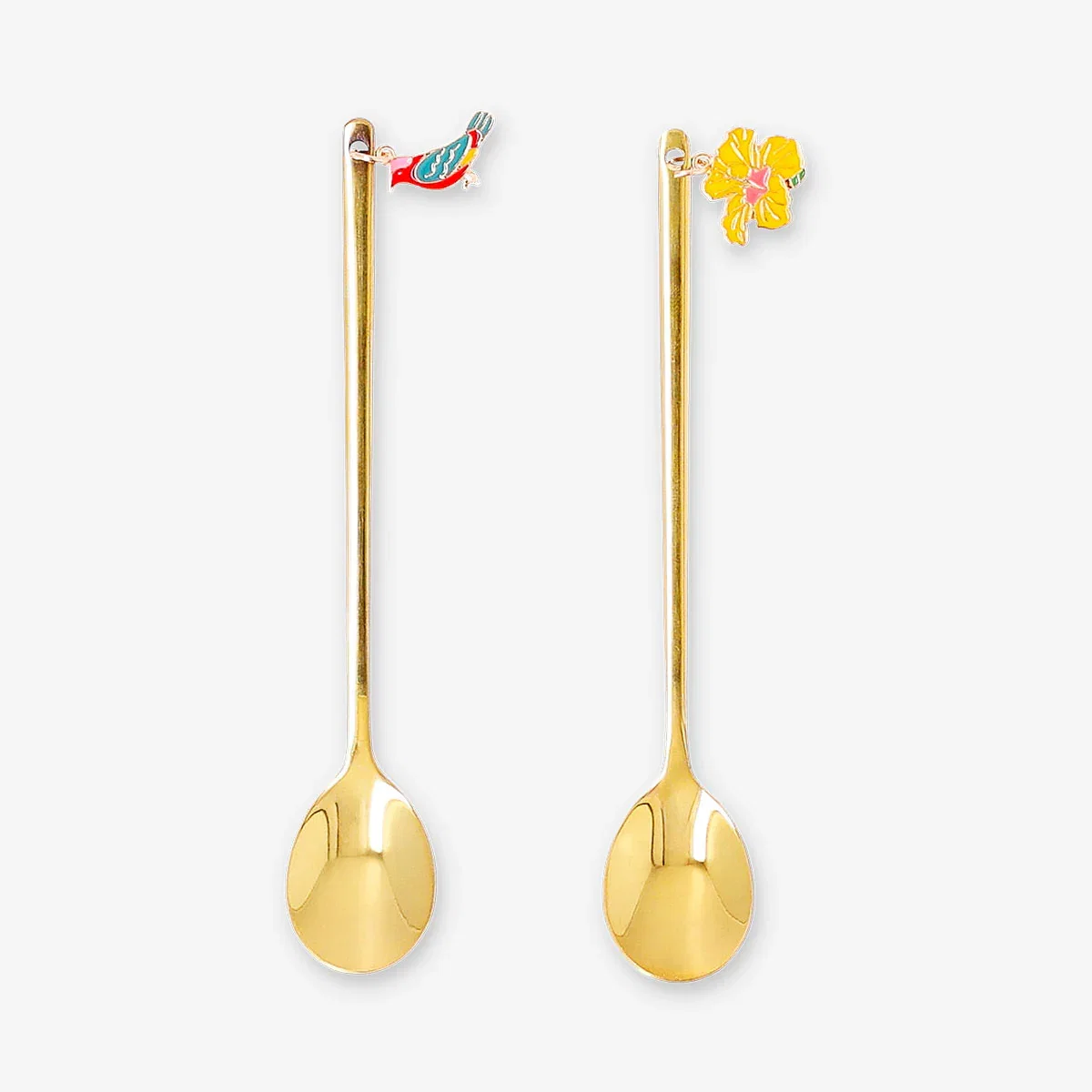 Image of Gold dessert spoons with tropical flower decoration - 2 pcs