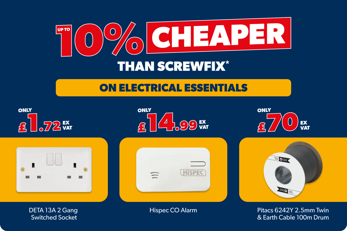 Up to 10% cheaper than Screwfix* on electrical essentials