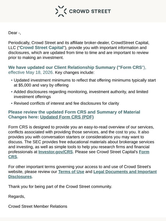 Updated Client Relationship Summary (Form CRS)
