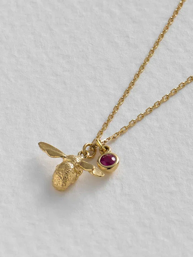 Teeny Tiny Ruby Bumblebee Necklace