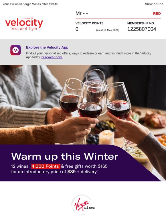 Enjoy 4,000 bonus Points^ + $165 worth of free wine*