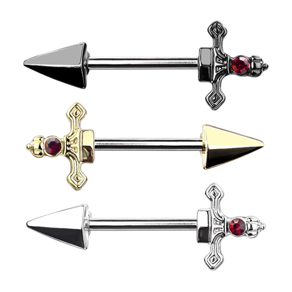  Red CZ Dagger Nipple Barbells Rings Piercings 14G 14mm 