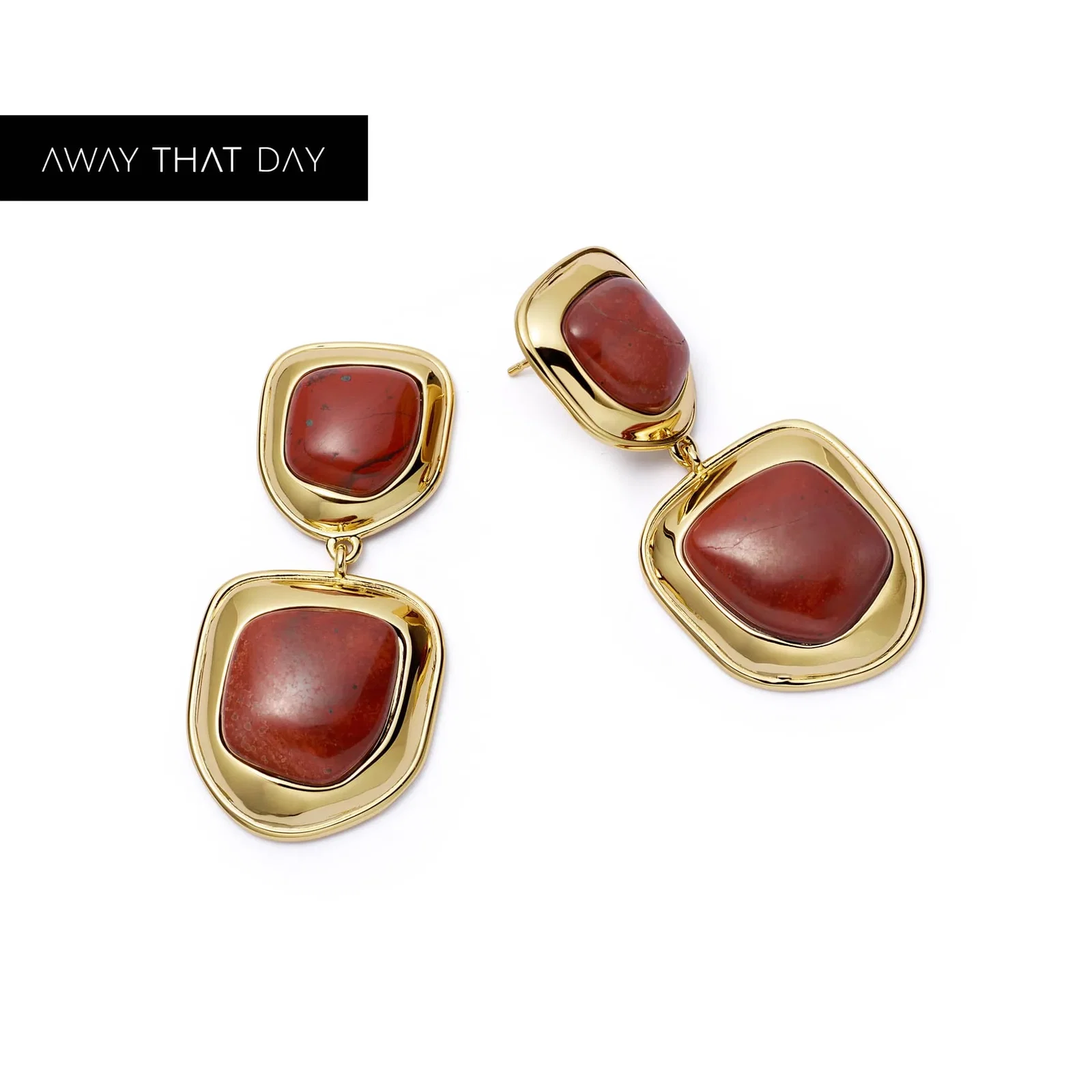 Image of Red Jasper Organic Double Drop Earrings 18ct Gold Plate