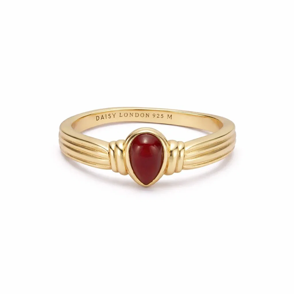Image of Red Jasper Pear Ring 18ct Gold Plate