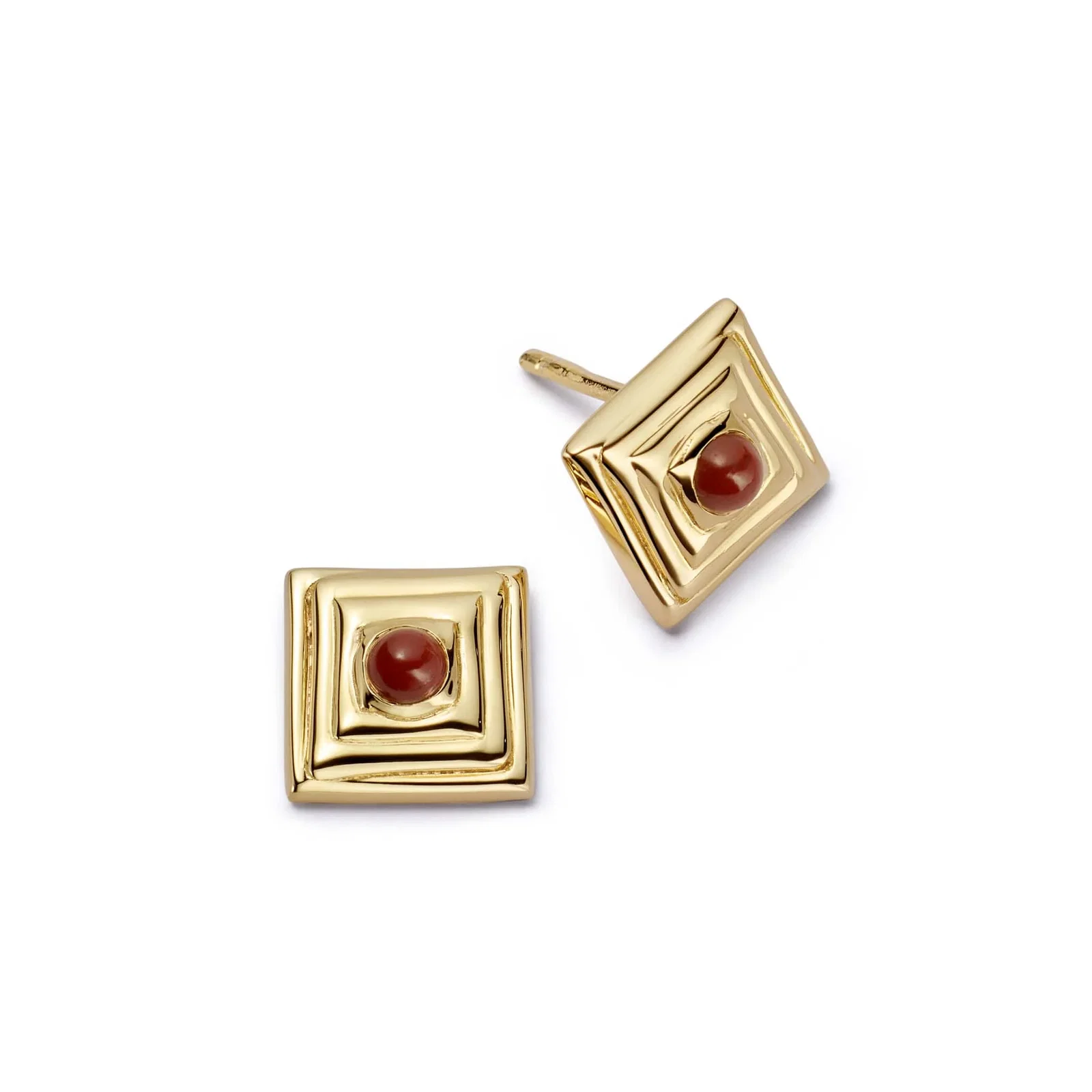 Image of Red Jasper Mini Square Stud Earrings 18ct Gold Plate