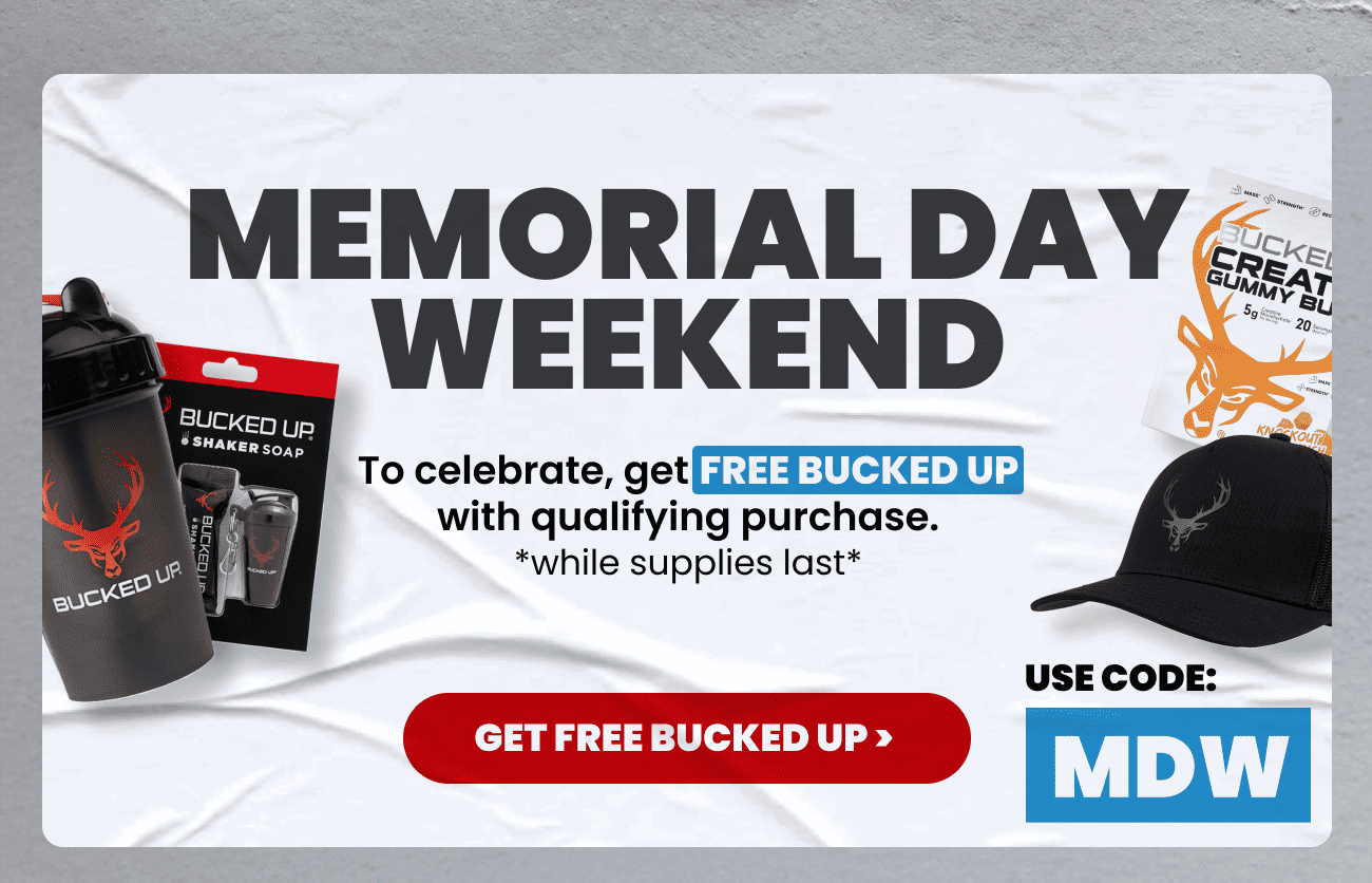 Bucked Up Memorial Day Weekend sale — free gift with qualifying purchase using code MDW, while supplies last