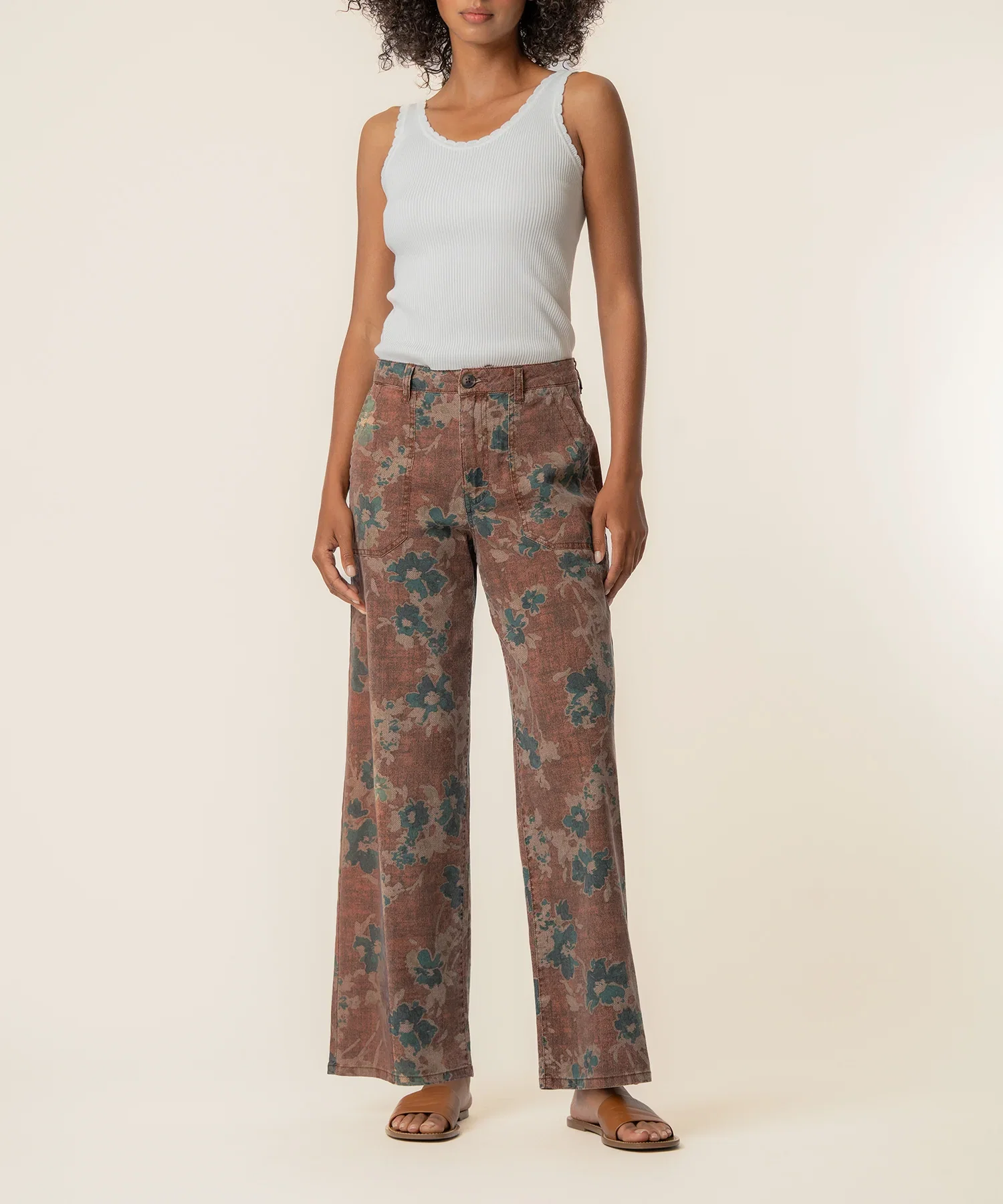 Image of Colette Linen High Waist Straight Leg, Exclusive in Brown/Teal