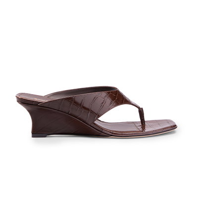 Vinnie Wedge Thong Sandal 50 in Walnut Croc