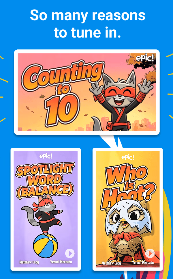 So many reasons to tune in. Featured videos: Counting to 10 with Cat Ninja, Spotlight Word (Balance), and Who is Hoot? — by Matthew Cody and Yehudi Mercado