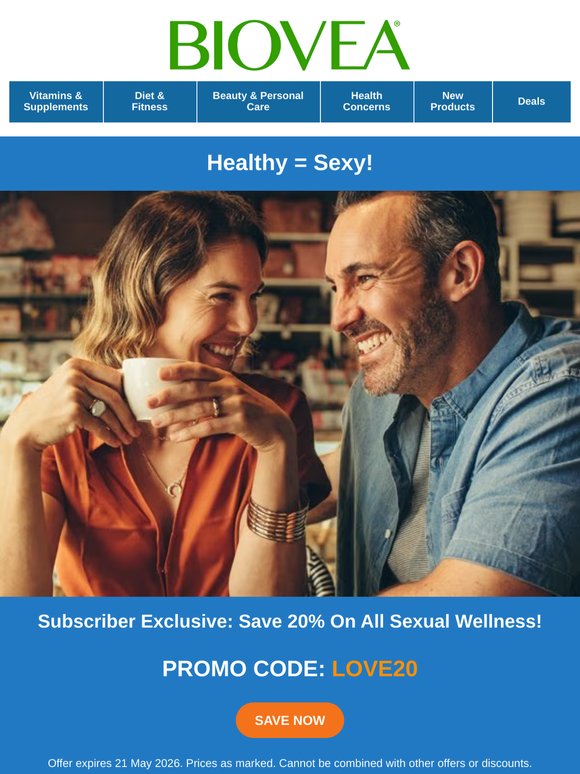 ❤️ Healthy = Sexy! Subscriber Exclusive: 20% Off All Sexual Wellness!